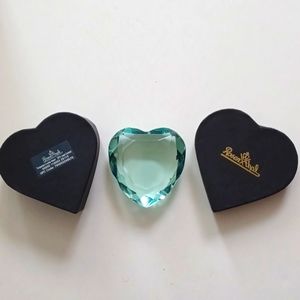 Vintage German  Rosenthal 24% Lead  Crystal Turquoise Faceted Heart Paperweight